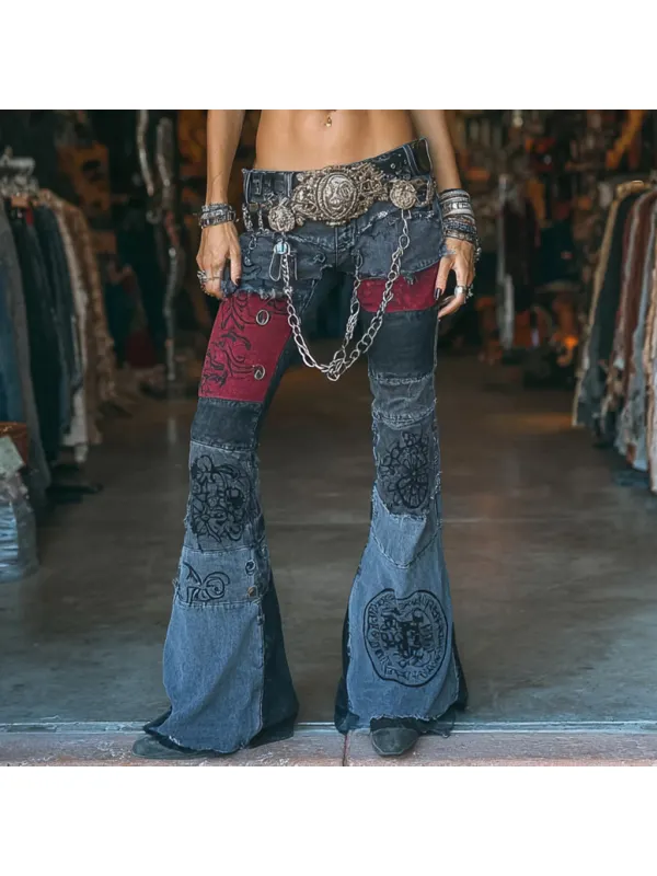 Women's Punk Rock Skull Flared Print Casual Pants - Geocici.com 