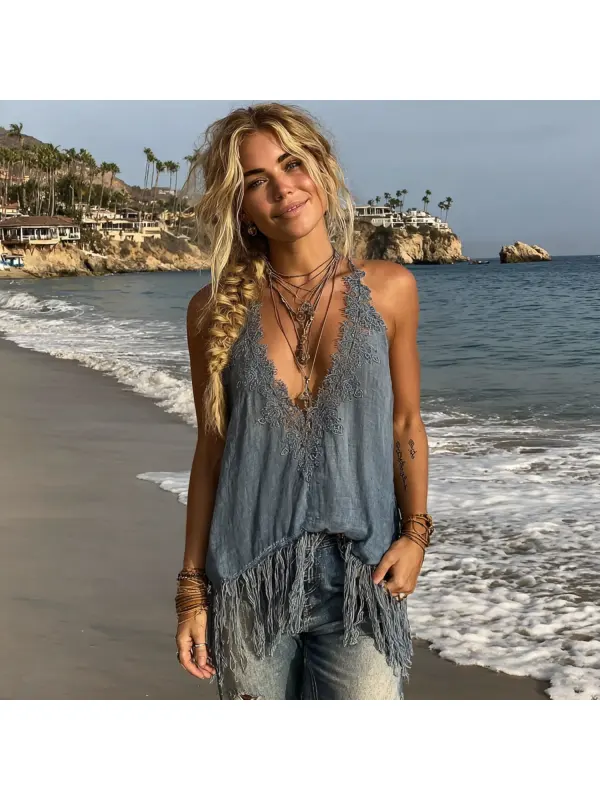 Bohemian Holiday Fringe Casual Vest - Geocici.com 