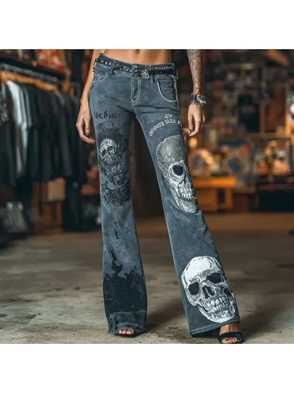 Women's Punk Rock Skull Flared Print Casual Pants - Geocici.com 