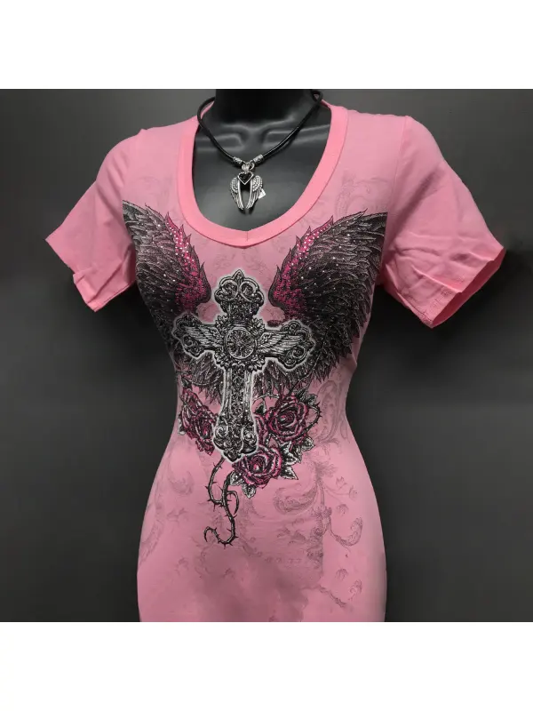 Cross Wings Print T-shirt - Geocici.com 