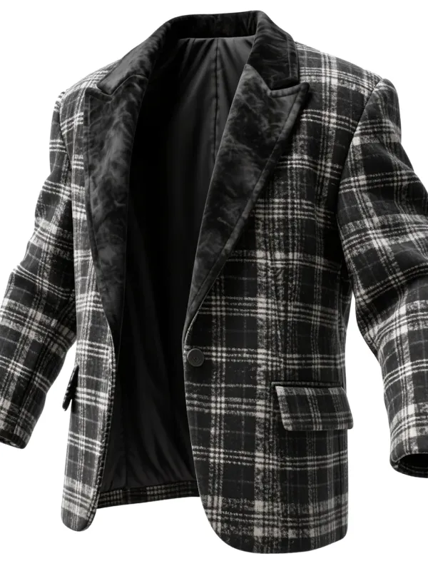 Men's Western Retro Black And White Plaid Suede Jacket - Simplyion.com 