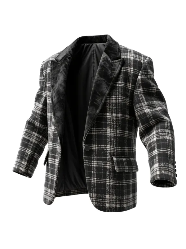 Men's Western Retro Black And White Plaid Suede Jacket - Hoplady.chimpone.com 