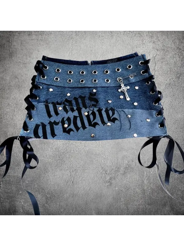 Punk Rock Retro Denim Gothic Skirt - Hoplady.chimpone.com 