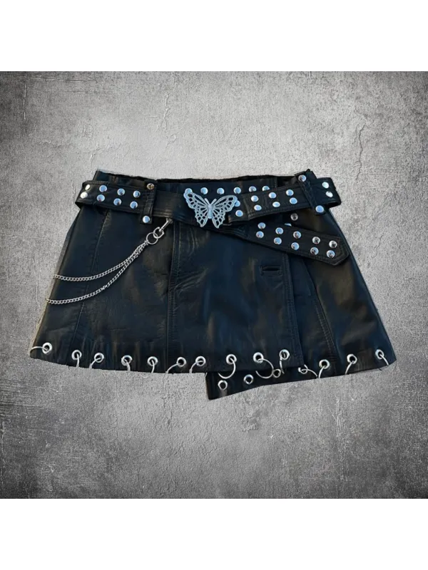 Punk Rock Retro Studded Leather Mini Skirt - Hoplady.chimpone.com 