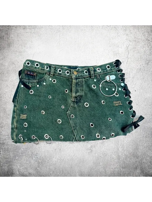 Punk Rock Retro Distressed Denim Skirt - Hoplady.chimpone.com 