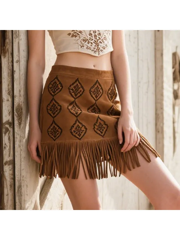 Retro Bohemian Ethnic Style Fringe Short Skirt - Hoplady.chimpone.com 