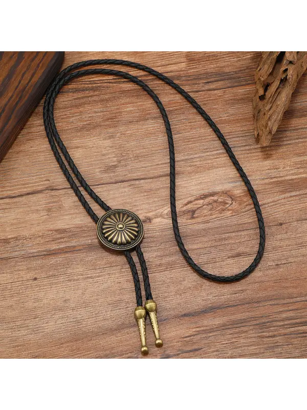 Western Cowboy Bolo Tie Necklace With Lotus Flower Pendant - Hoplady.chimpone.com 