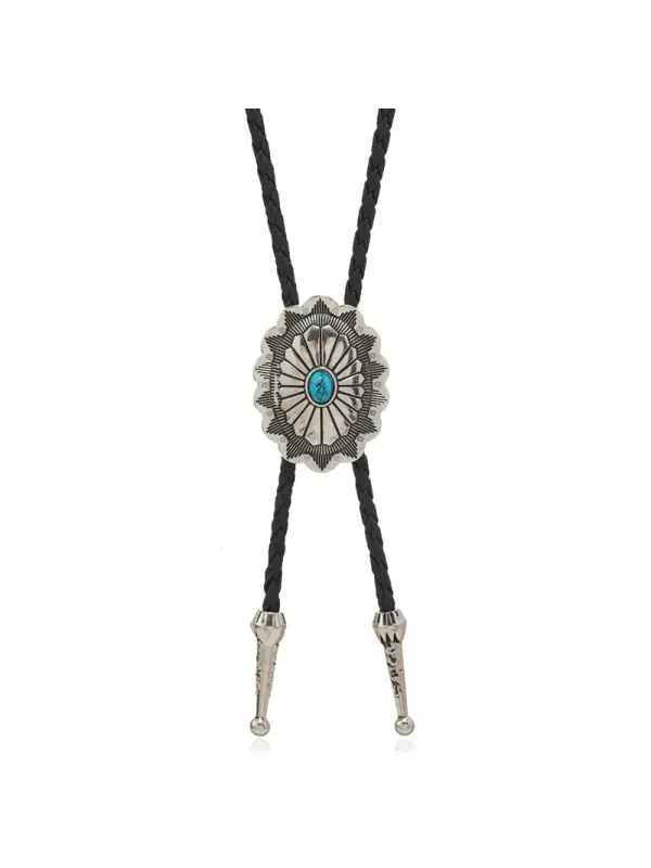 Retro Western Turquoise Flower Shape Alloy PU Long Necklace - Hoplady.chimpone.com 