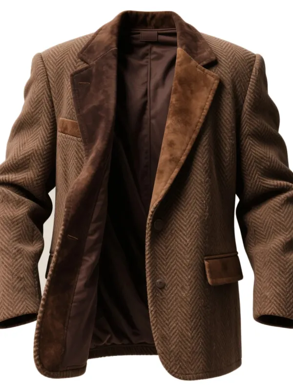 Men's Western Vintage Herringbone Suede Jacket - Wantbright.com 