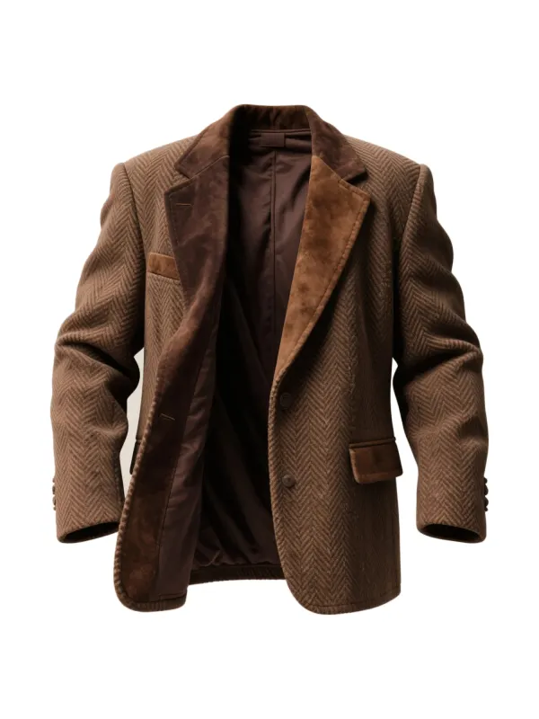 Men's Western Vintage Herringbone Suede Jacket - Hoplady.chimpone.com 