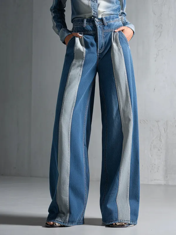 High-end Fashionable Patchwork Denim Wide-leg Pants - Hoplady.chimpone.com 