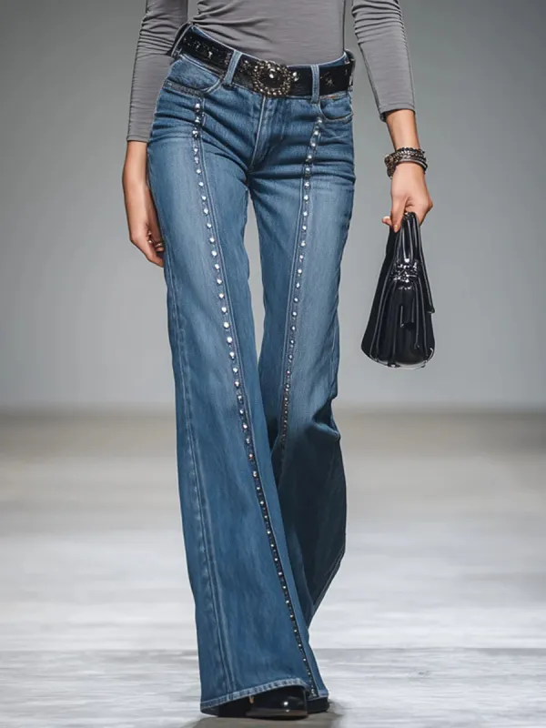 Western Style Vintage Rivet Flared Jeans - Hoplady.chimpone.com 