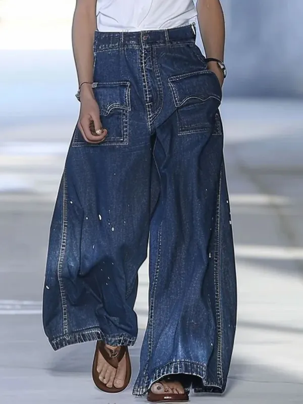 Casual Loose-fitting Multi-pocket Wide-leg Jeans - Hoplady.chimpone.com 