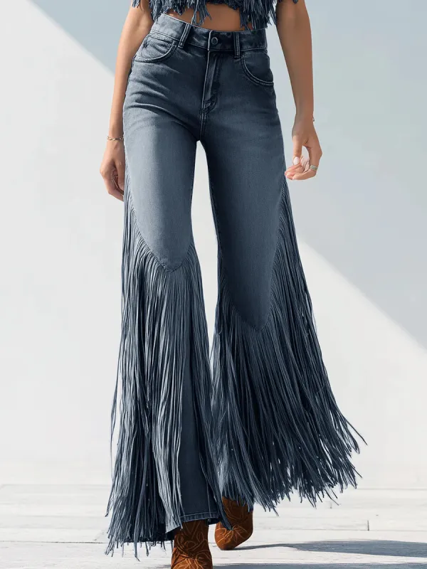 Trendy Retro Tassel Flared Jeans - Hoplady.chimpone.com 