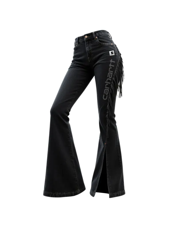 Retro Western-style Women's Washed Denim Tassel Flared Wide-leg Pants - Hoplady.chimpone.com 