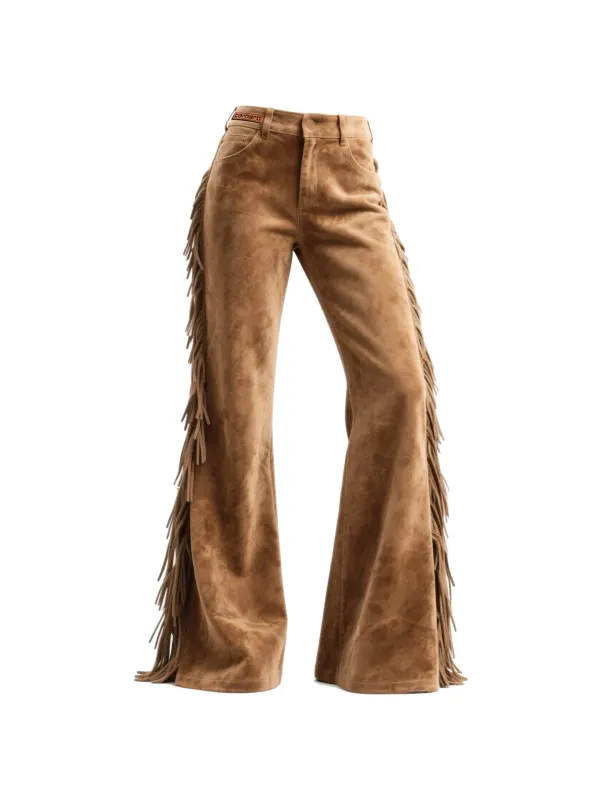 Vintage Western Women's Suede Tassel Flared Wide-Leg Pants - Hoplady.chimpone.com 