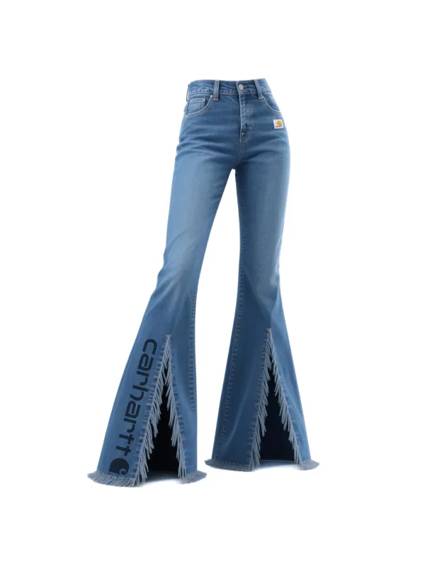 Retro Western-style Women's Washed Denim Tassel Flared Wide-leg Pants - Hoplady.chimpone.com 
