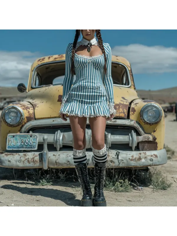 Retro Striped Lace Design Skirt - Hoplady.chimpone.com 