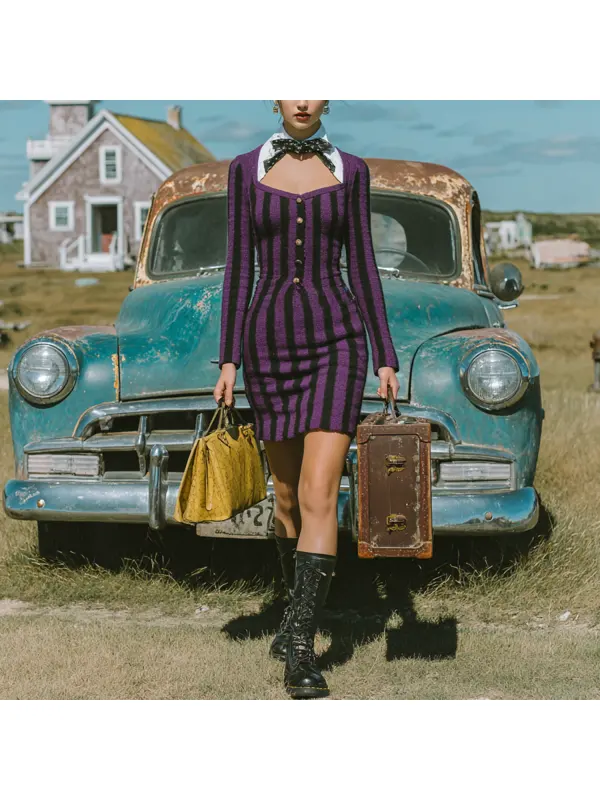 Retro Button Stripe Design Tight Skirt - Hoplady.chimpone.com 