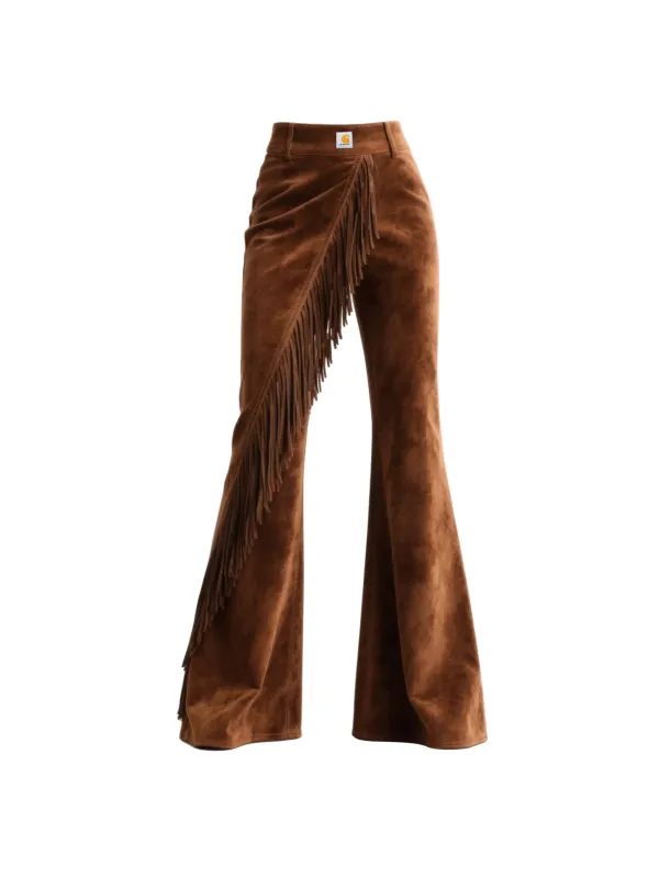 Vintage Western Women's Suede Tassel Flared Wide-Leg Pants - Hoplady.chimpone.com 