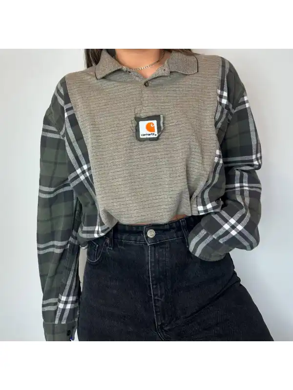 Casual Loose Fitting Reworked Flannel Shirt - Hoplady.chimpone.com 