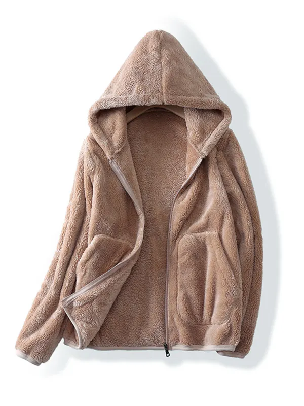 Casual Solid Color Plush Long Sleeve Thermal Coat - Hoplady.chimpone.com 