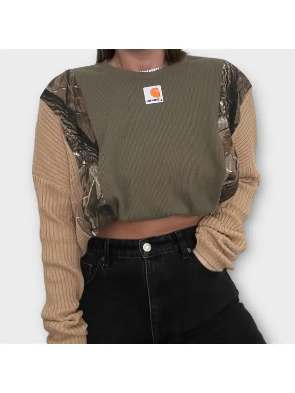 Custom Pattern-paneled Knitted Crewneck Sweatshirt - Hoplady.chimpone.com 