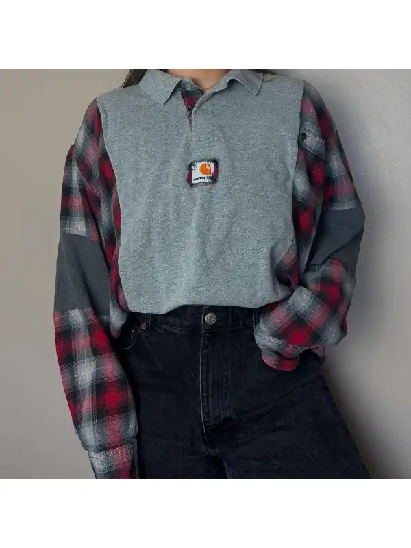 Custom Casual Paneled Flannel Plaid Shirt - Hoplady.chimpone.com 
