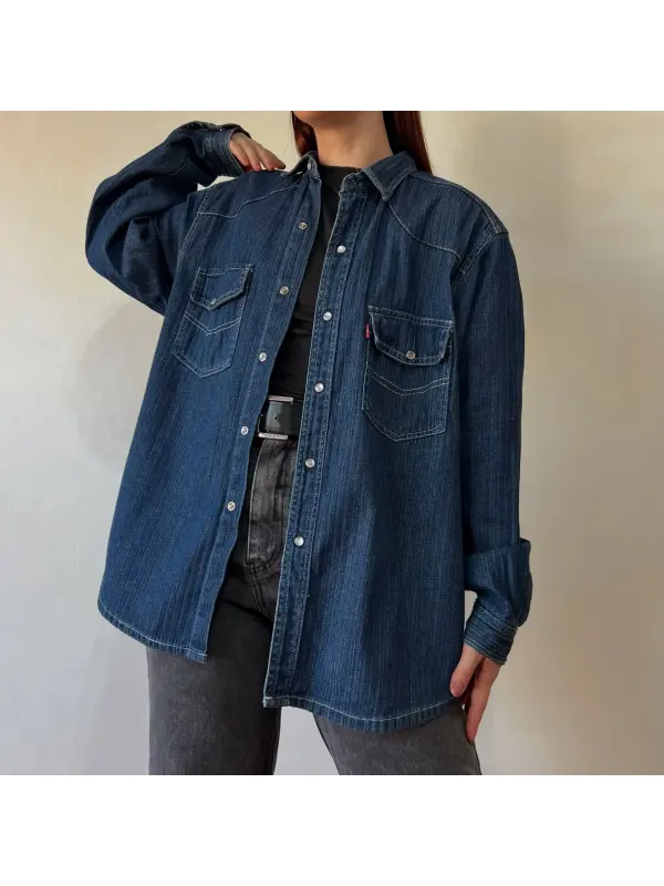 Women's Vintage Striped Denim Shirt Jacket - Hoplady.chimpone.com 