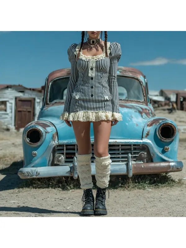 Retro Striped Lace Design Tight Skirt - Hoplady.chimpone.com 