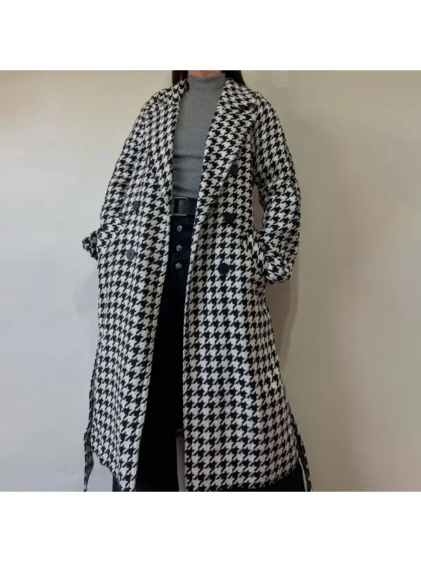 Women's Stylish Vintage Houndstooth Long Coat - Hoplady.chimpone.com 