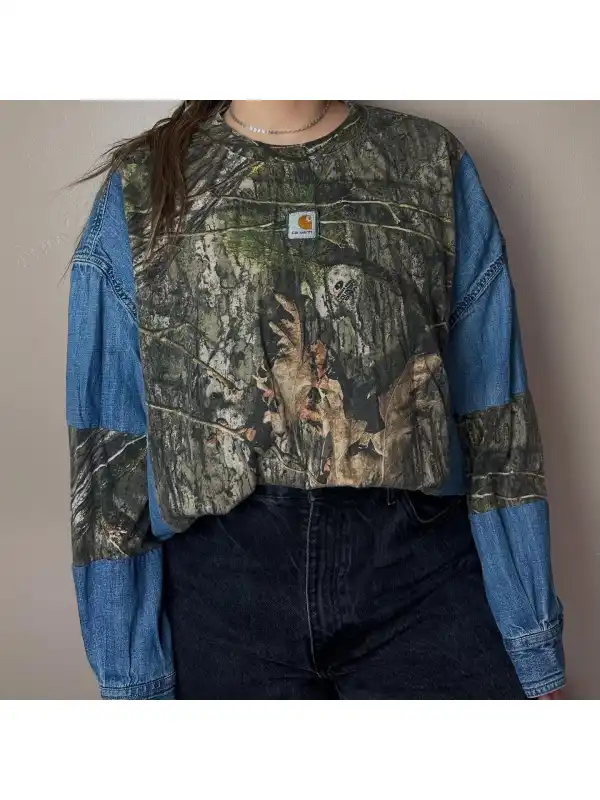Custom Casual Printed Patchwork Denim Shirt - Hoplady.chimpone.com 