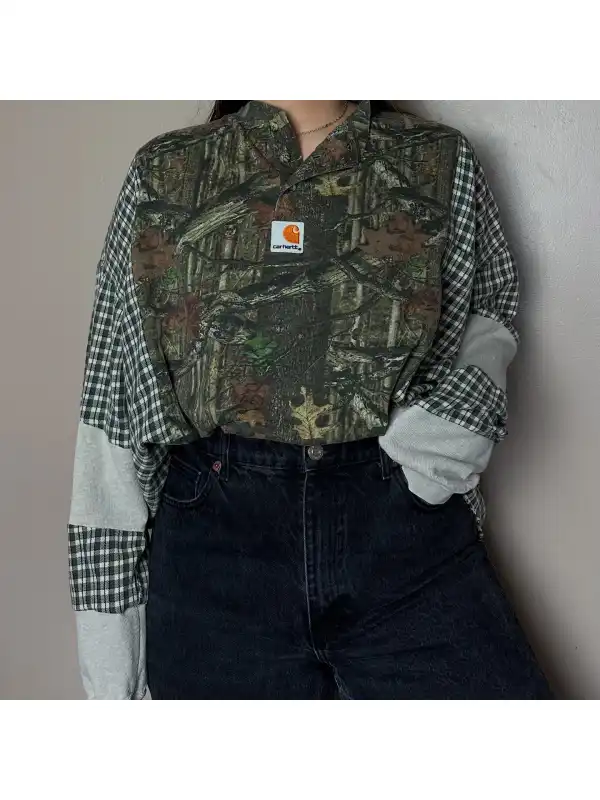Custom Casual Printed Patchwork Plaid Shirt - Hoplady.chimpone.com 