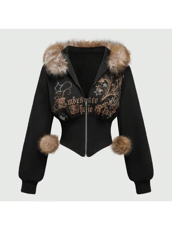 Dark Letter Print Zip-Up Hoodie - Hoplady.chimpone.com 