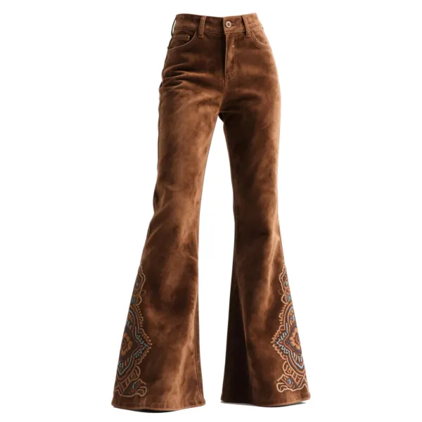 Retro Western Style Ethnic Suede Flared Wide-Leg Pants - Upgradecool.com 