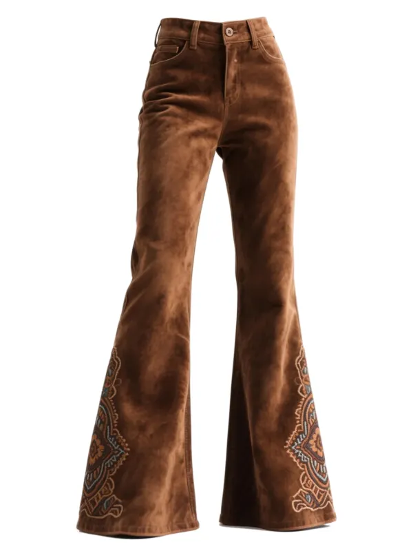 Retro Western Style Ethnic Suede Flared Wide-Leg Pants - Menwyx.com 