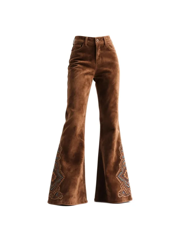 Retro Western Style Ethnic Suede Flared Wide-Leg Pants - Hoplady.chimpone.com 