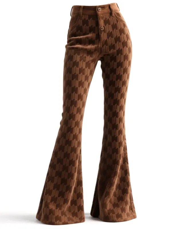 Retro Western Plaid Flared Wide-Leg Pants - Menwyx.com 
