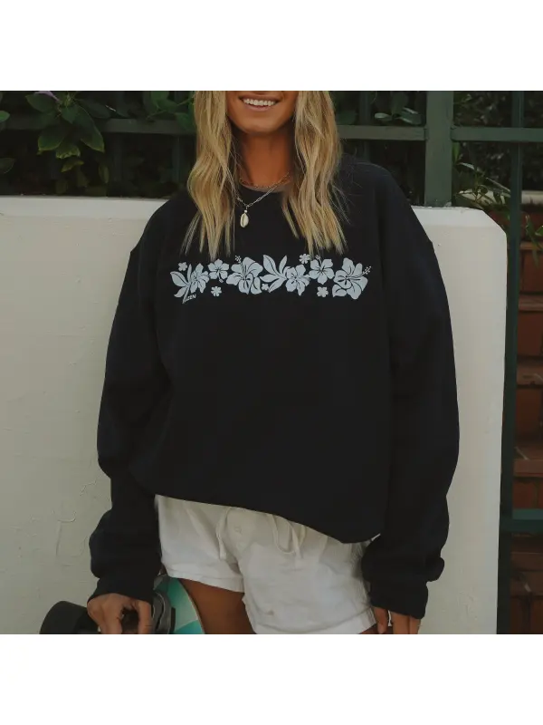 Oversized Hibiscus Graphic Crewneck Sweatshirt - Hoplady.chimpone.com 