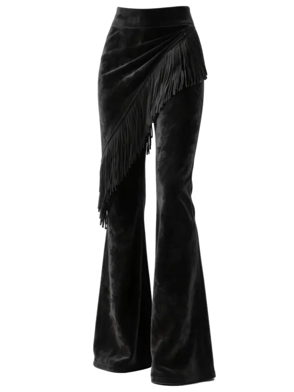 Retro Western Suede Fringed Flared Wide-Leg Pants - Simplyion.com 