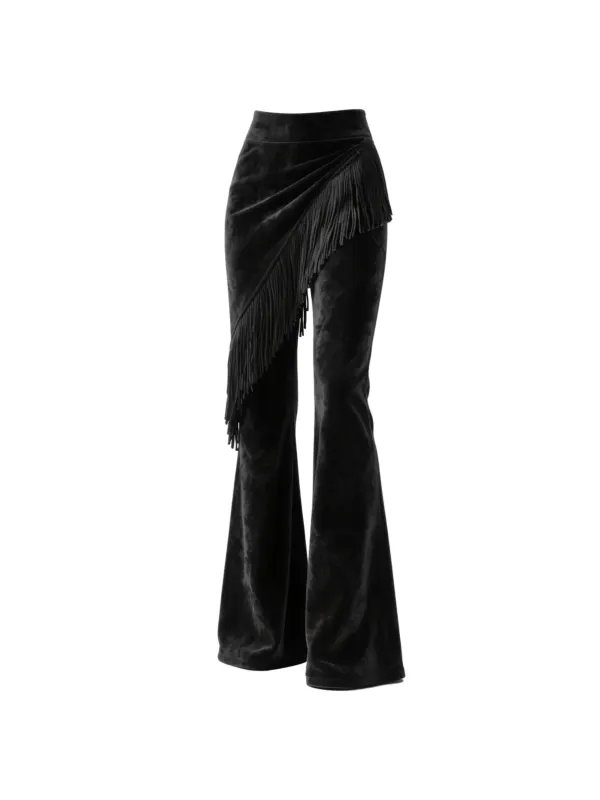 Retro Western Suede Fringed Flared Wide-Leg Pants - Hoplady.chimpone.com 