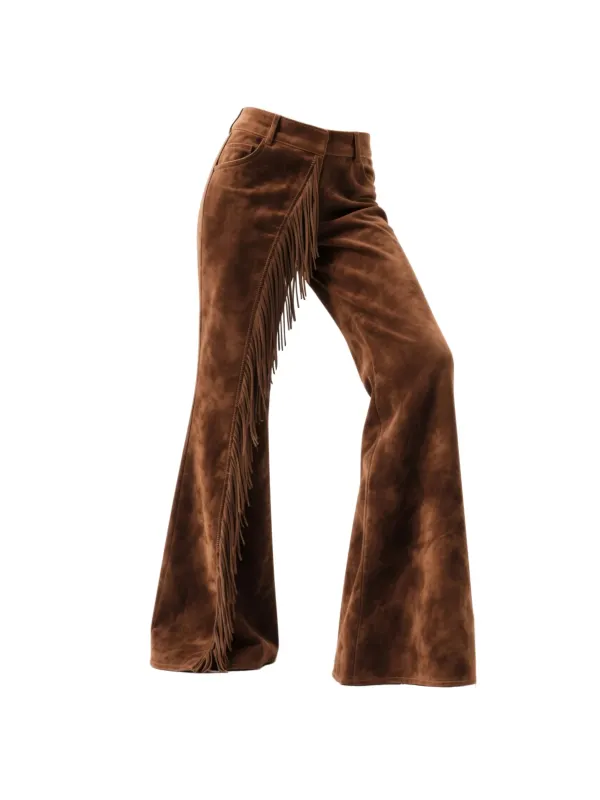 Retro Western Suede Fringed Flared Wide-Leg Pants - Hoplady.chimpone.com 