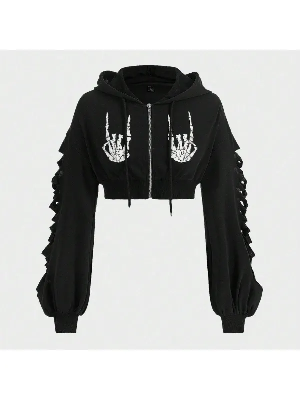 Cropped Hoodie With Rhinestone Detailing - Hoplady.chimpone.com 