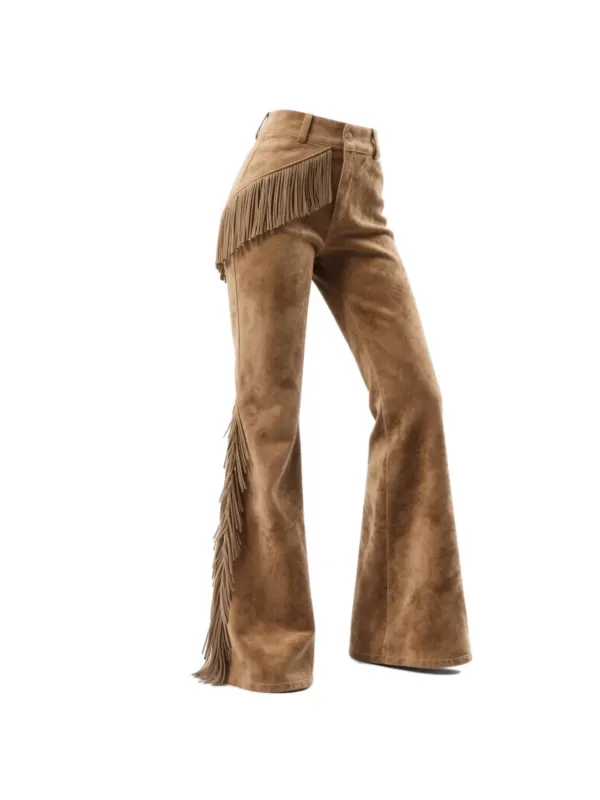 Retro Western Suede Fringed Flared Wide-Leg Pants - Hoplady.chimpone.com 