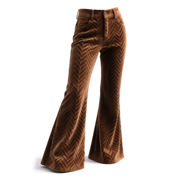Retro Western Herringbone Flared Wide-Leg Pants - Upgradecool.com 