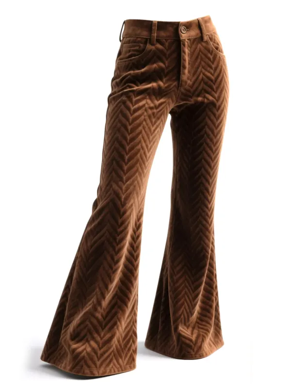 Retro Western Herringbone Flared Wide-Leg Pants - Menwyx.com 