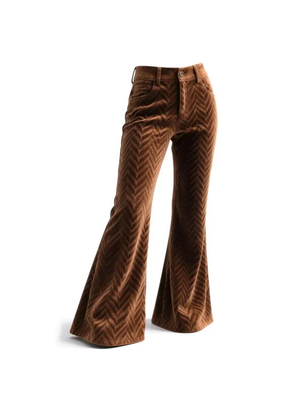 Retro Western Herringbone Flared Wide-Leg Pants - Hoplady.chimpone.com 