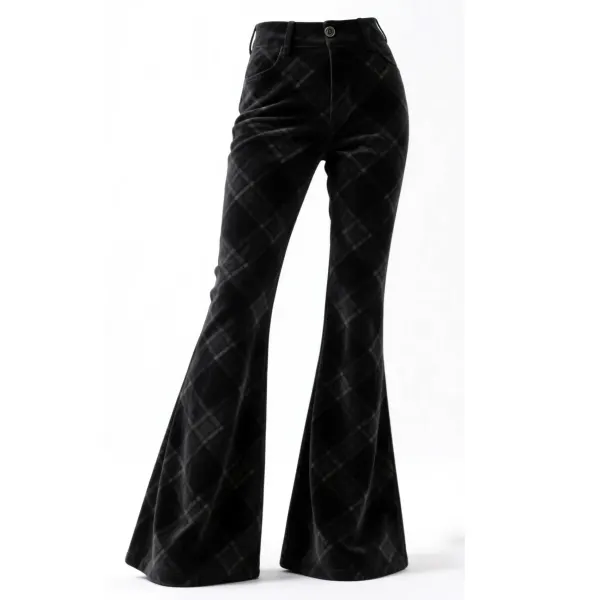 Retro Western Plaid Flared Wide-Leg Pants - Upgradecool.com 