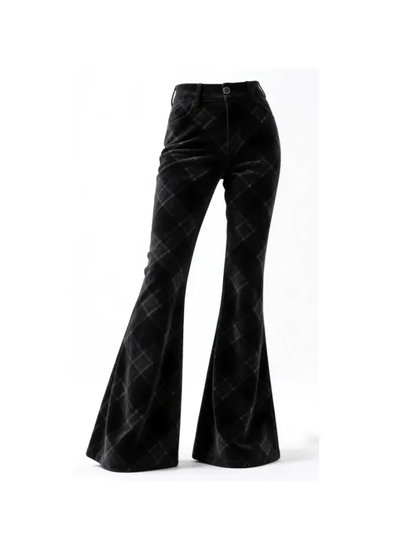 Retro Western Plaid Flared Wide-Leg Pants - Hoplady.chimpone.com 