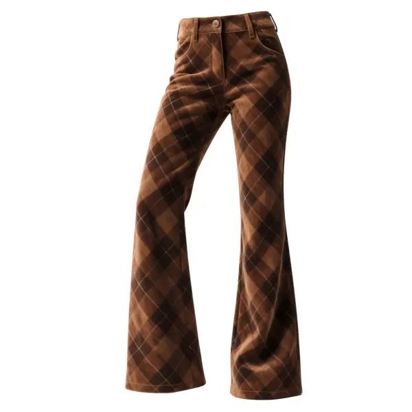 Retro Western Plaid Flared Wide-Leg Pants - Upgradecool.com 
